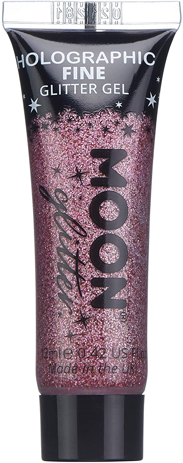 Holographic Fine Face & Body Glitter Gel by Moon Glitter - Pink - Cosmetic Festival Glitter Face Paint for Face, Body, Hair, Nails - 12ml