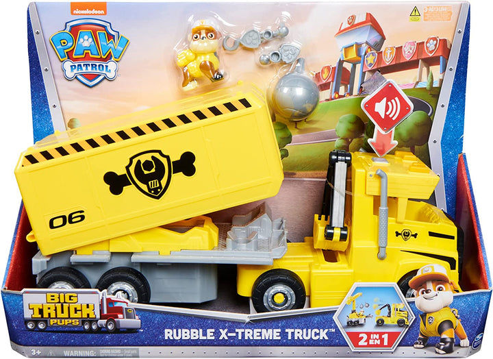 Paw Patrol 6064242, Rubble 2 in 1 verwandelbarer X-Treme Truck mit Baggerspielze