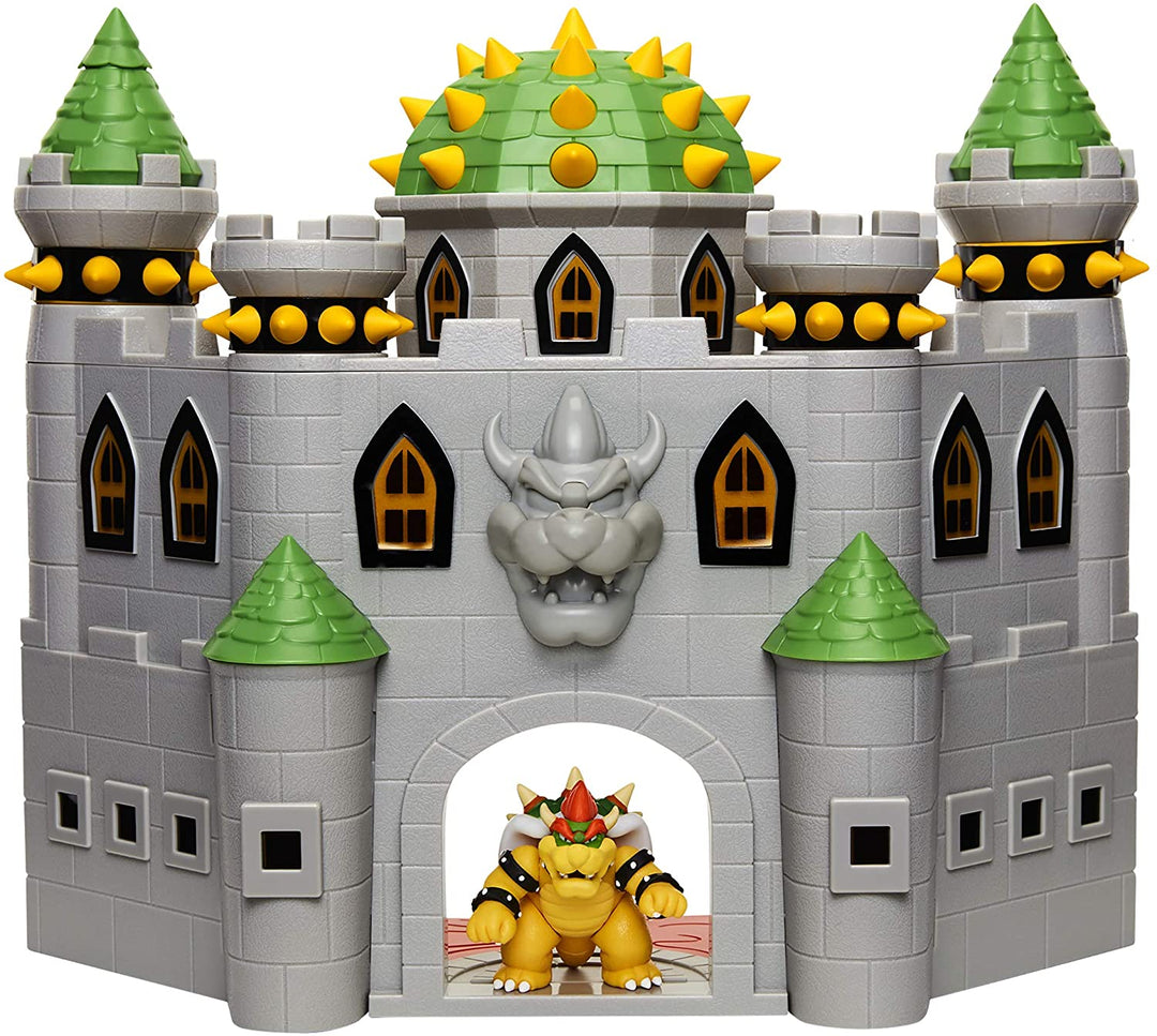 Nintendo Bowser's Castle Super Mario Deluxe Bowser's Castle-Spielset mit 2,5" exklusiver beweglicher Bowser-Actionfigur, interaktives Spielset mit authentischen In-Game-Sounds