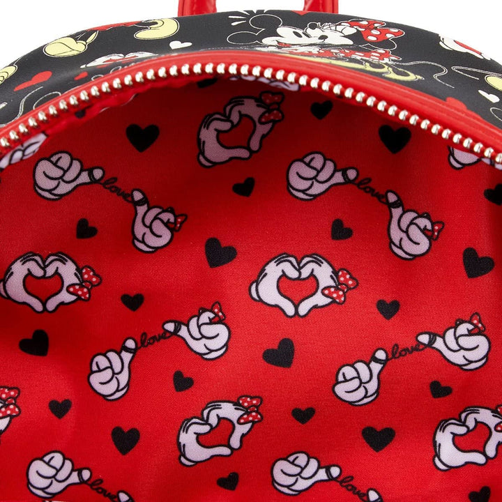 Loungefly Disney Mickey &amp; Minnie Mouse Mini-Rucksack mit Herzhänden