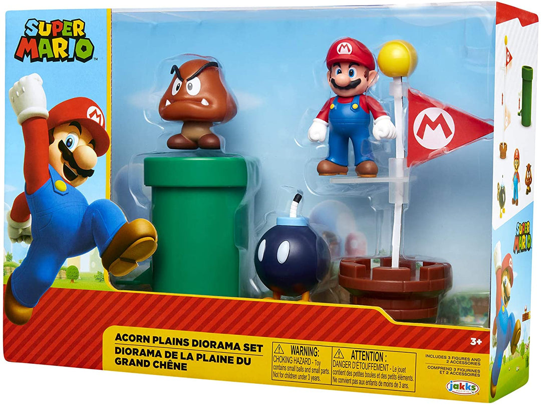 Super Mario Nintendo de Figure Mundo Acorn Plains 2,5-Zoll-Figuren-Multipack-Diorama-Set mit Zubehör