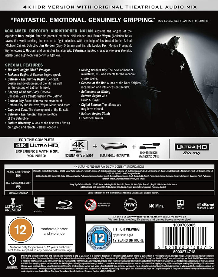 Batman Begins [2005] [Region Free] – Action/Fantasy [Blu-ray]