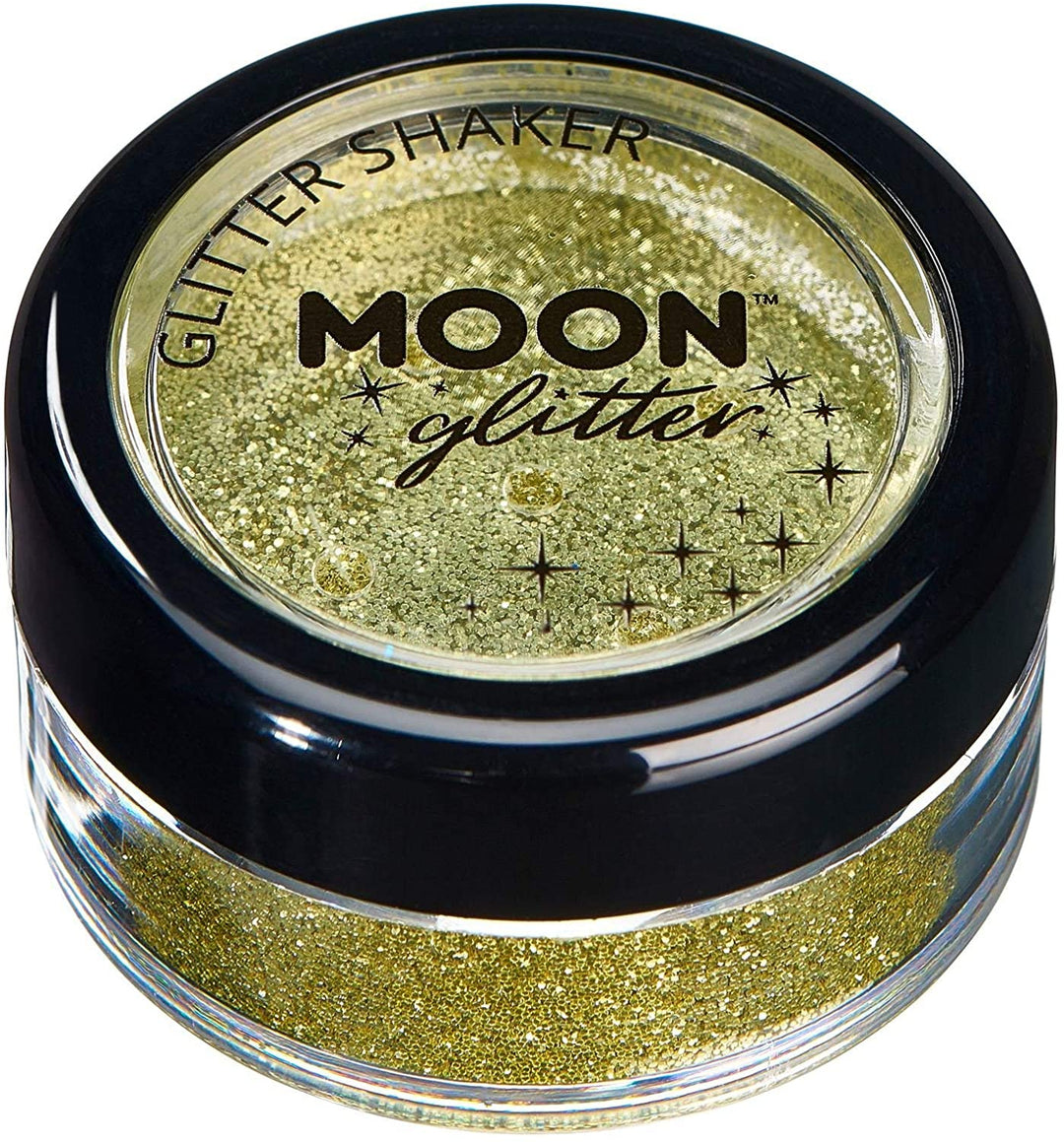 Classic Fine Glitter Shakers by Moon Glitter - Gold - Cosmetic Festival Makeup Glitter for Face, Body, Nails, Hair, Lips - 5g