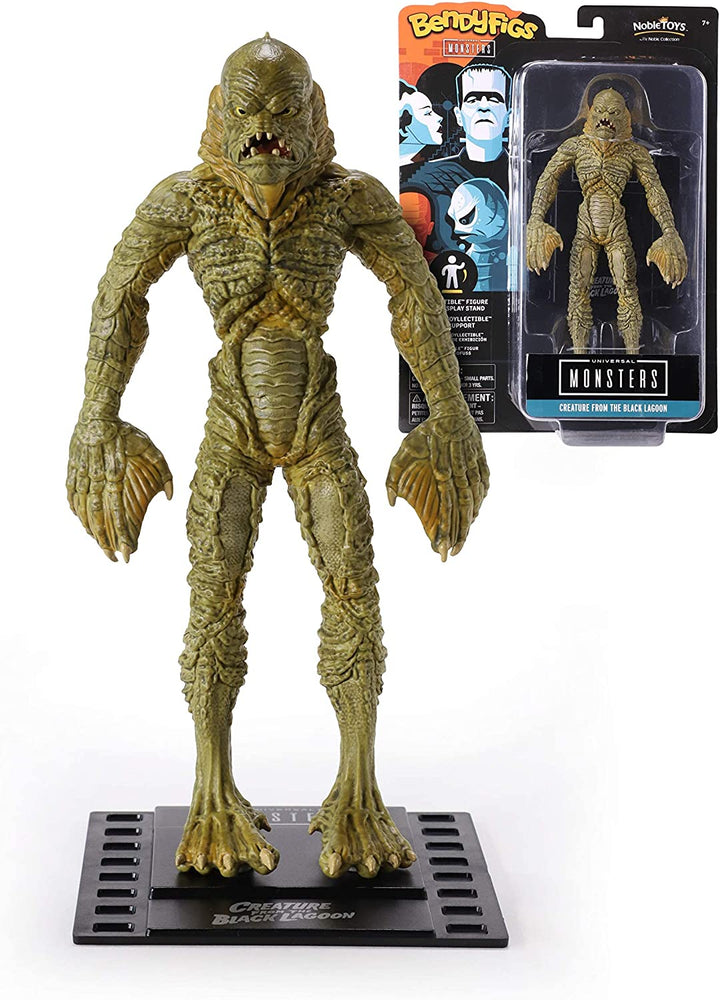 The Noble Collection Bendyfigs Creature From The Black Lagoon, offiziell lizenziertes 19 cm großes, biegsames Gill-Man-Spielzeug, bewegliche Sammelpuppenfiguren mit Ständer – für Kinder und Erwachsene