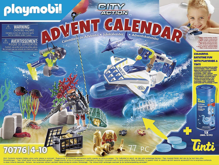 Playmobil 70776 City Action Police Diving Mission Advent Calendar with Colour-Changing Bath Fizzers