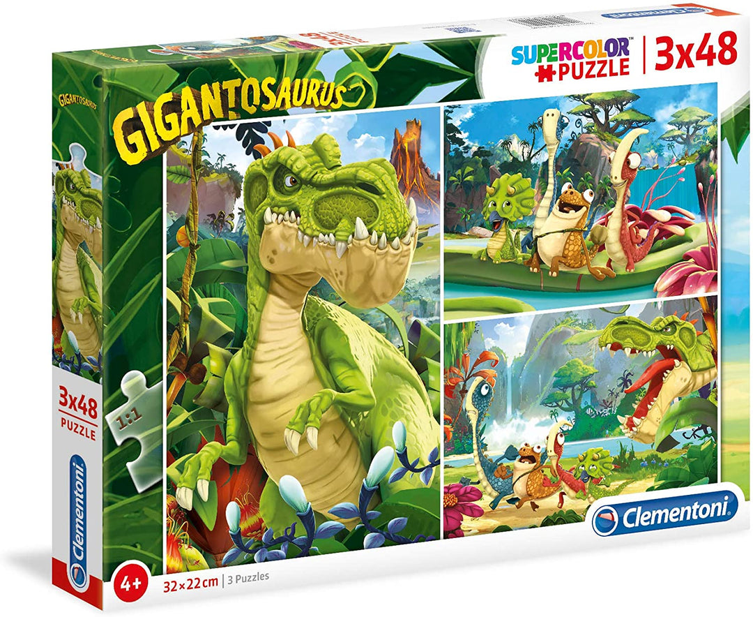 Clementoni – 25249 – Supercolor-Puzzle – Gigantosaurus – 3 x 48 Teile – hergestellt in Italien – Puzzle für Kinder ab 4 Jahren