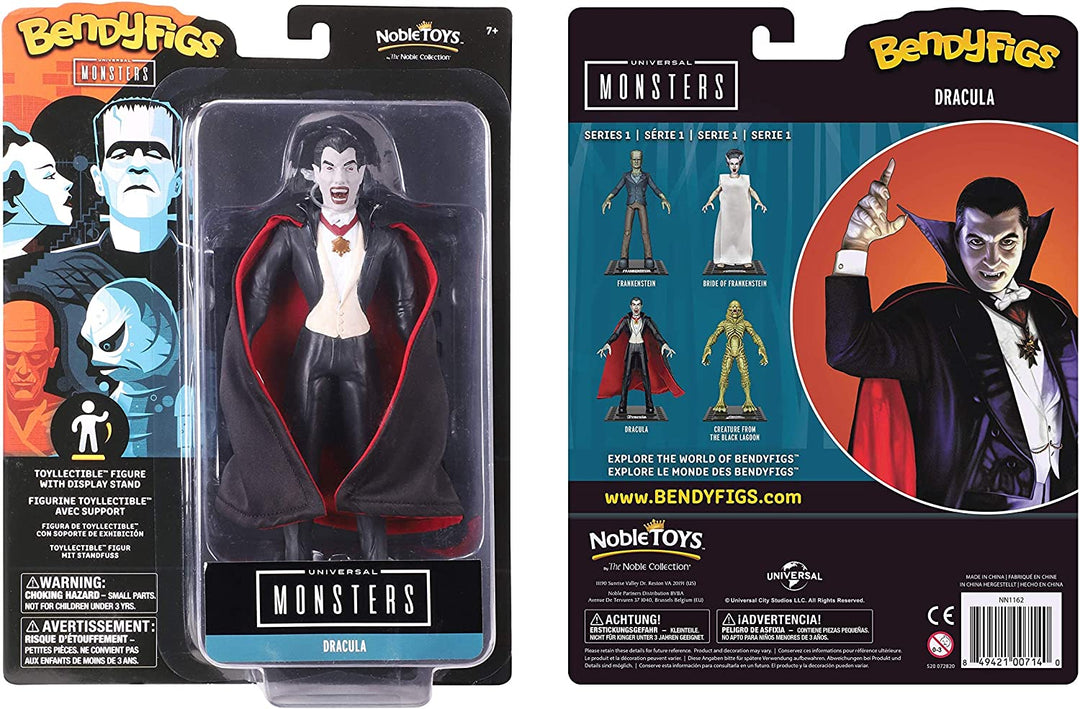 The Noble Collection Bendyfigs Dracula, offiziell lizenziertes, biegbares Dracula-Spielzeug, 19 cm, bewegliche, sammelbare Puppenfiguren mit Ständer – für Kinder und Erwachsene