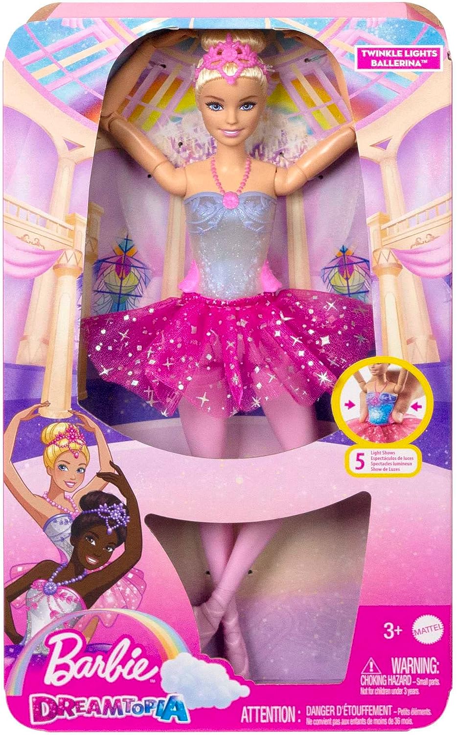 Barbie Doll | Magical Ballerina Doll | Blonde Hair | Light-Up Feature | Tiara and Pink Tutu, Ballet Dancing