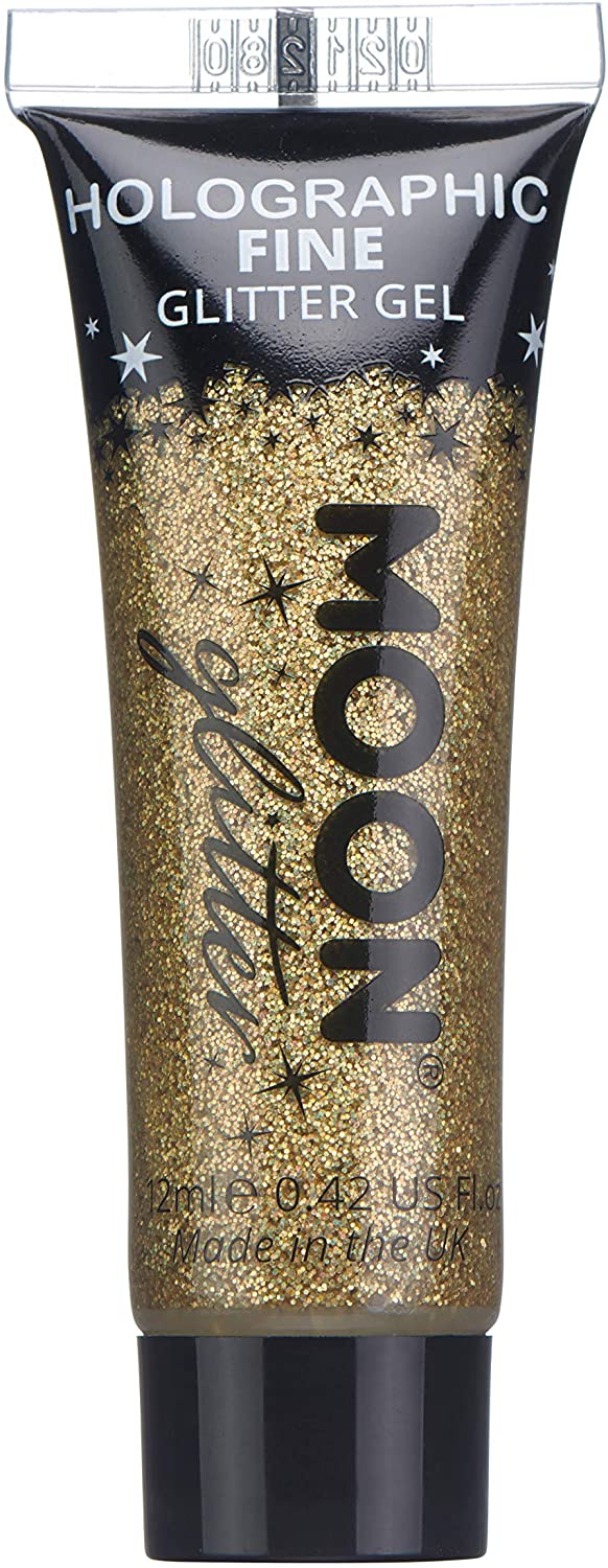 Holographic Fine Face & Body Glitter Gel by Moon Glitter - Gold - Cosmetic Festival Glitter Face Paint for Face, Body, Hair, Nails - 12ml