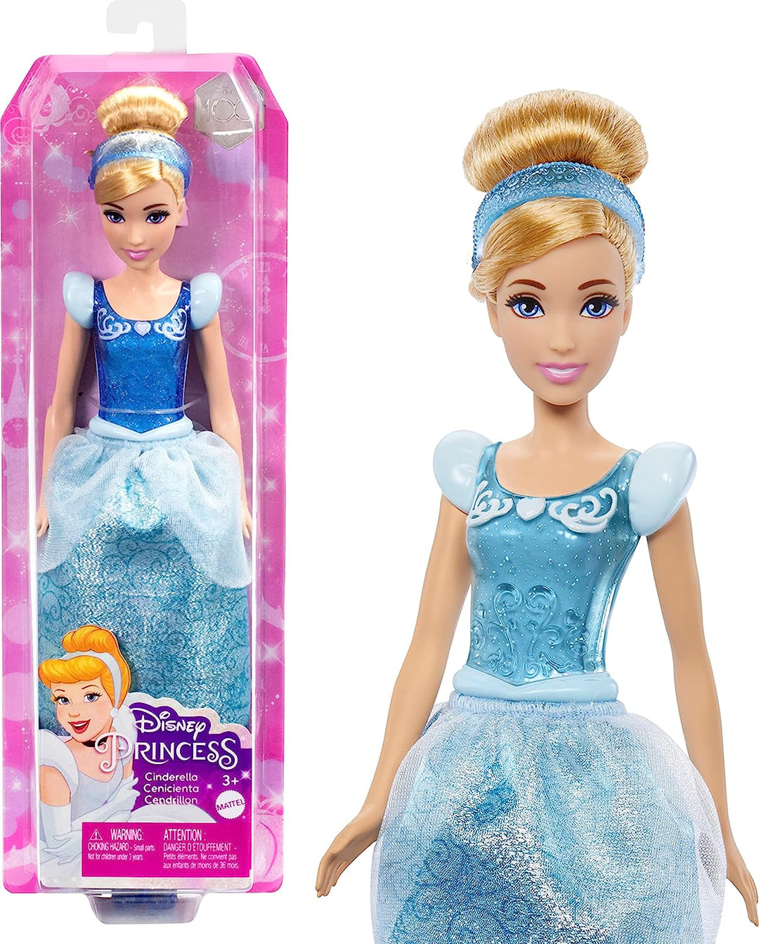 Disney Princess Toys, bewegliche Modepuppe Cinderella mit funkelnder Kleidung und