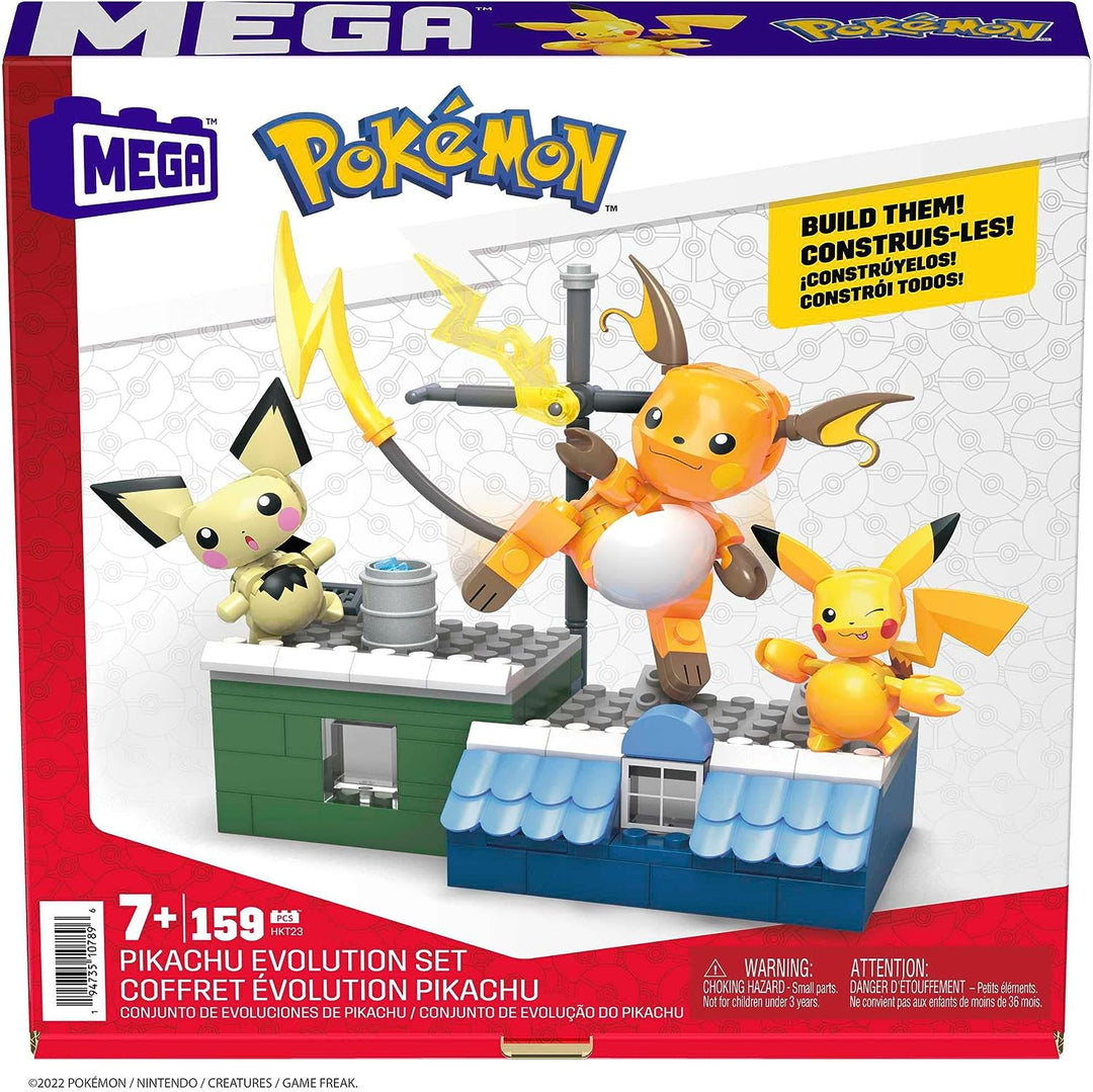 MEGA Pokemon Action Figure Building Toys for Kids, Pikachu Evolution Set with 160 Pieces