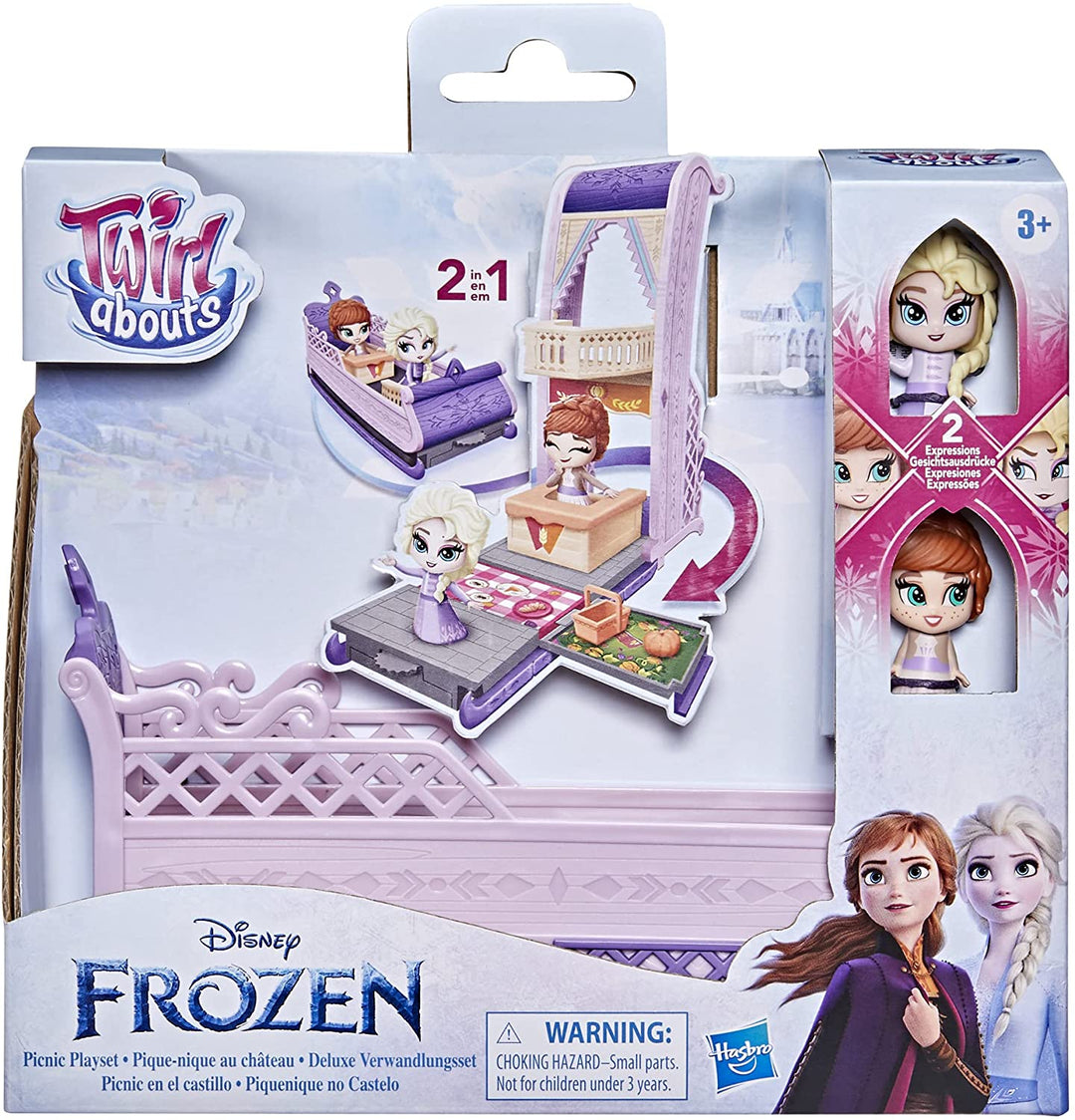 Hasbro Disney Frozen,F1823 Disney's Frozen 2 Twirlabouts Picknick-Spielset Schlitten-zu-Schloss mit Elsa- und Anna-Puppen