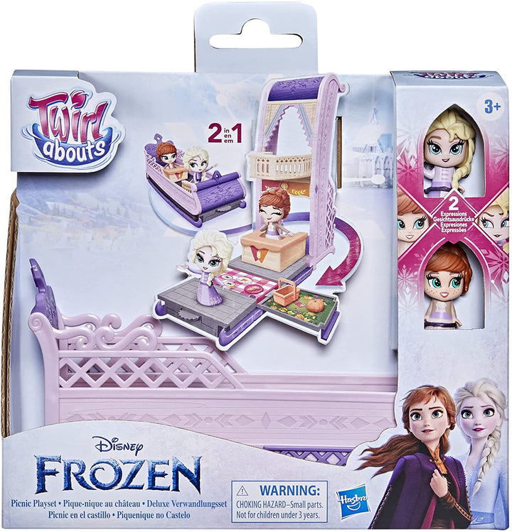 Hasbro Disney Frozen,F1823 Disney's Frozen 2 Twirlabouts Picknick-Spielset Schlitten-zu-Schloss mit Elsa- und Anna-Puppen