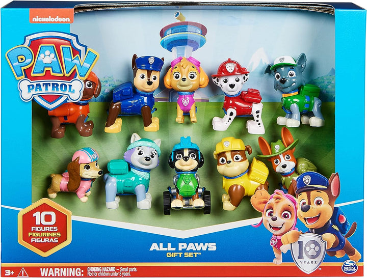 Paw Patrol, 10. Jubiläum, All Paws On Deck Spielzeugfiguren, Geschenkpackung mit 10 farbigen Figuren