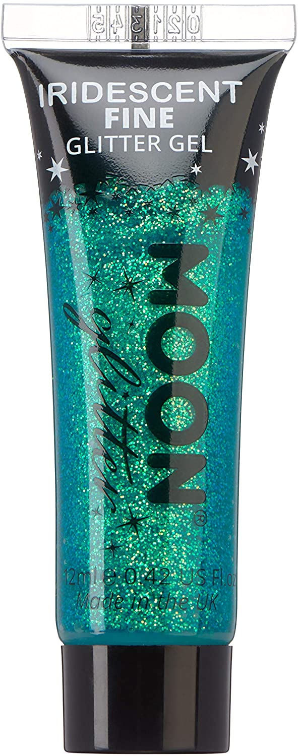 Iridescent Fine Face & Body Glitter Gel by Moon Glitter - Green - Cosmetic Festival Glitter Face Paint for Face, Body, Hair, Nails - 12ml