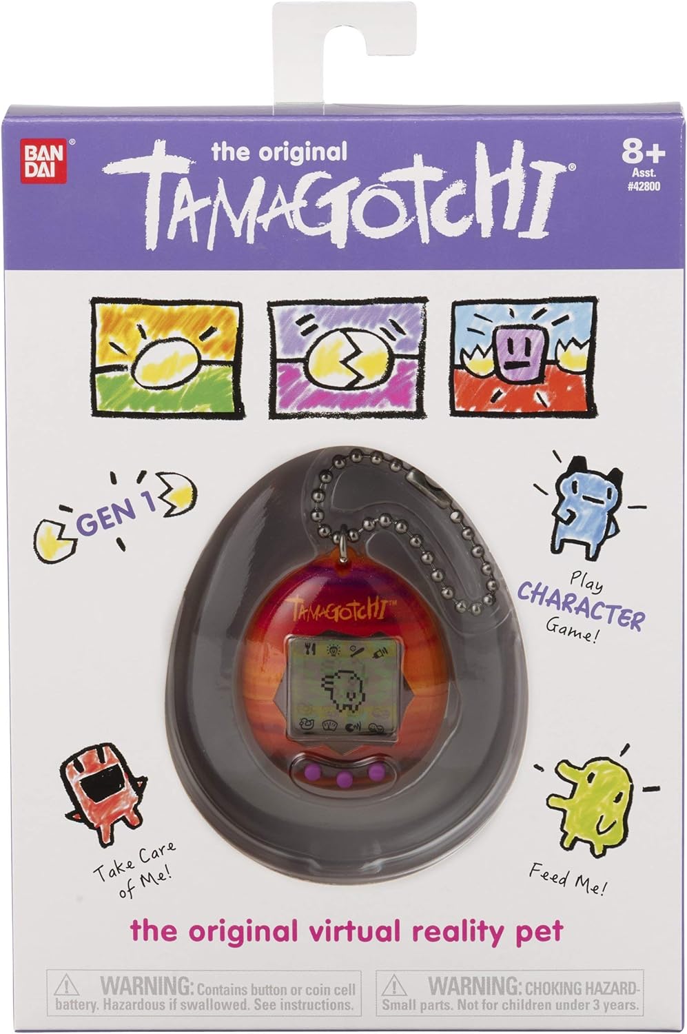Tamagotchi 42865 Original Sunset-Feed, Care, Nurture-Virtual Pet with Chain for