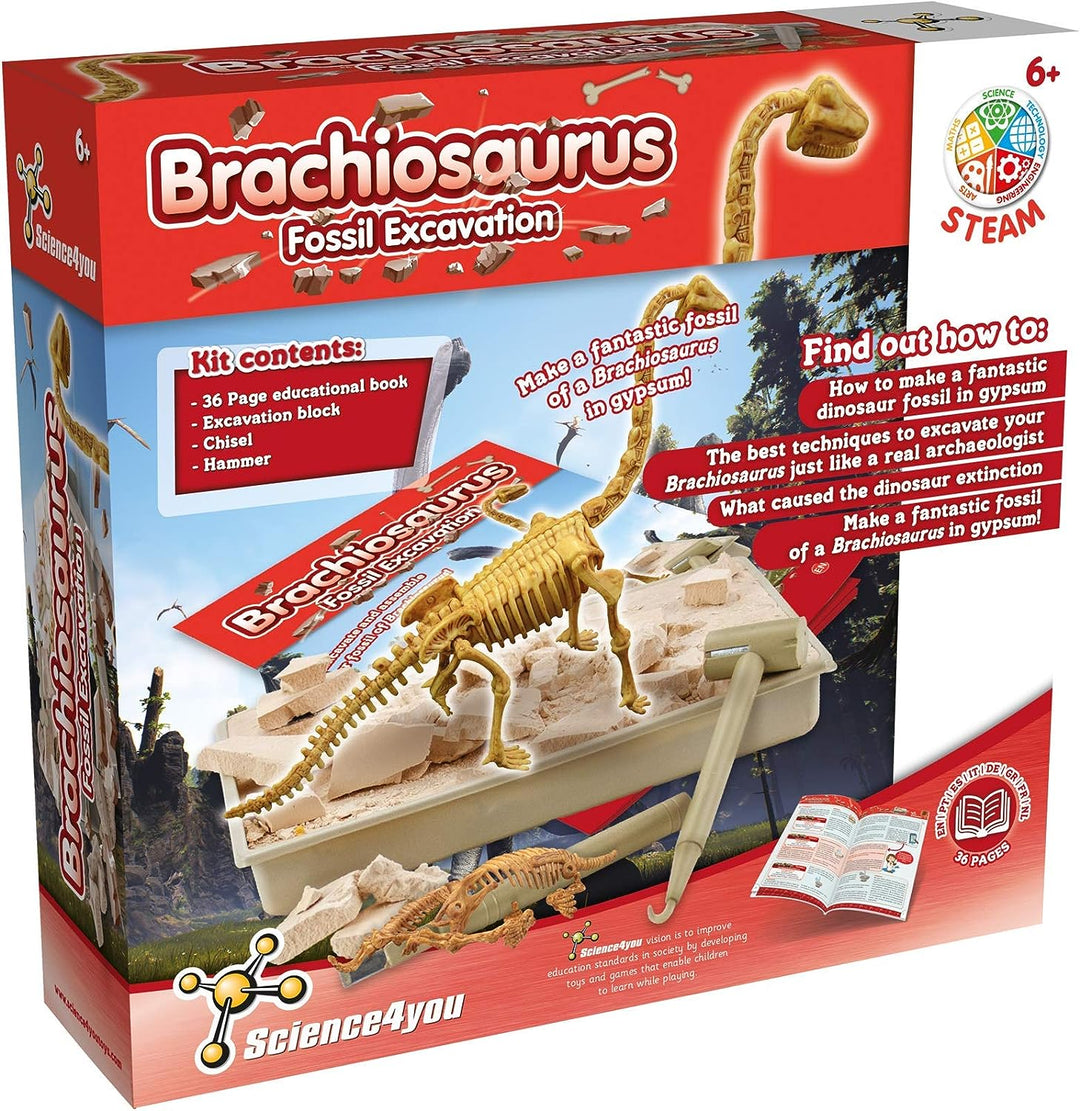 Science4you - Brachiosaurus Fossil Digging Kit for Kids +6 - Excavate and Assemble 11 Brachiosaurus Fossiles