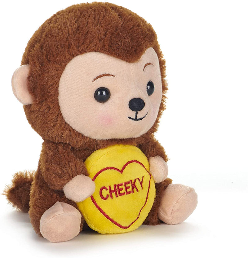 Posh Paws 37329 Swizzels Love Hearts 18cm (7”) Monkey – Cheeky Message Soft Toy, Brown