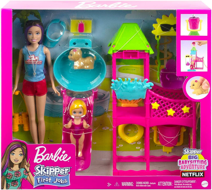 ?Barbie Toys, Skipper Doll and Waterpark Playset with Working Water Slide, Puppy Squirt-Toy