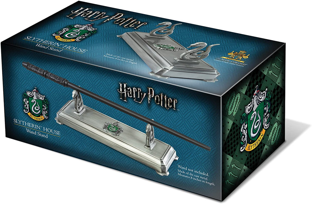 The Noble Collection Harry Potter Slytherin Wand Stand - 8in (20cm) Silver-Coloured Individual Wand Stand - Harry Potter Film Set Movie Props Wands Gifts