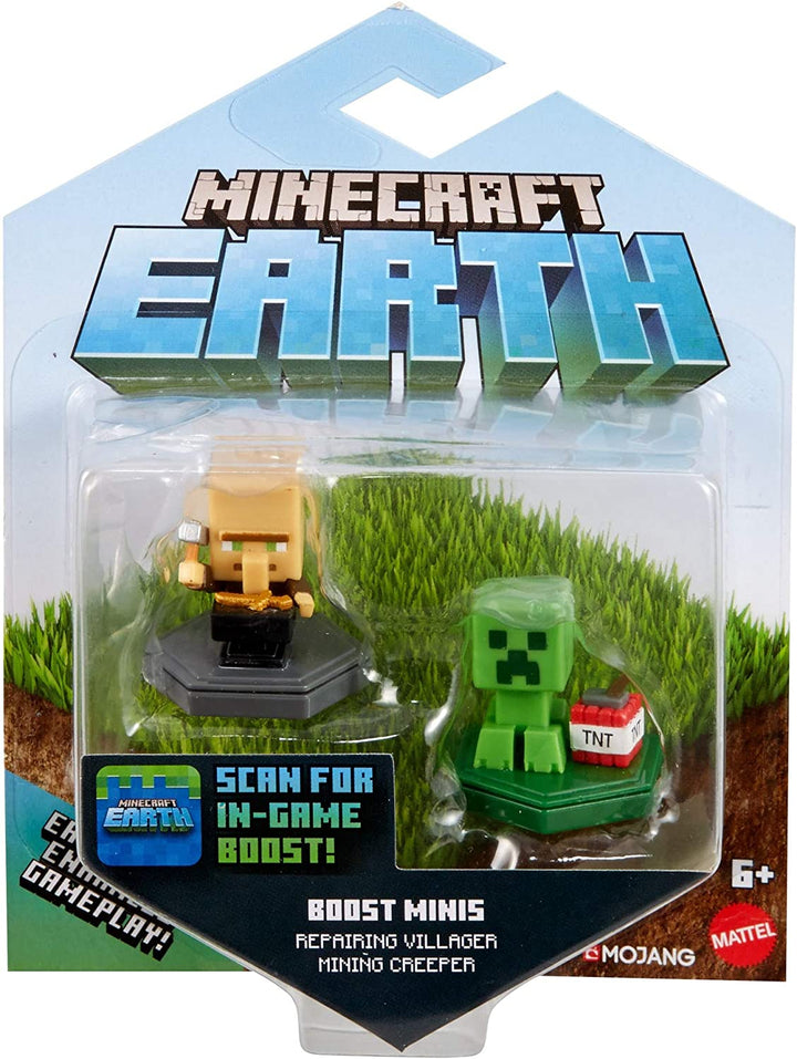 Minecraft Earth Boost Minifiguren 2er-Pack NFC-Chip-Spielzeug, Earth Augmented Reality-Handyspiel, basierend auf einem Videospiel, ideal zum Spielen, Tauschen und Sammeln, Abenteuerspielzeug für Jungen und Mädchen