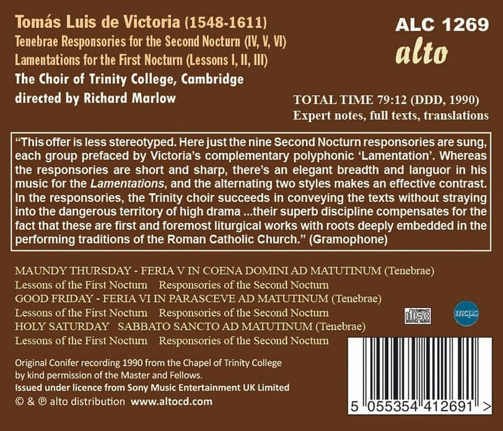 Victoria, TL De - Tomas Luis De Victoria: Easter Week: Lamentations &amp; Tenebrae... [Audio CD]
