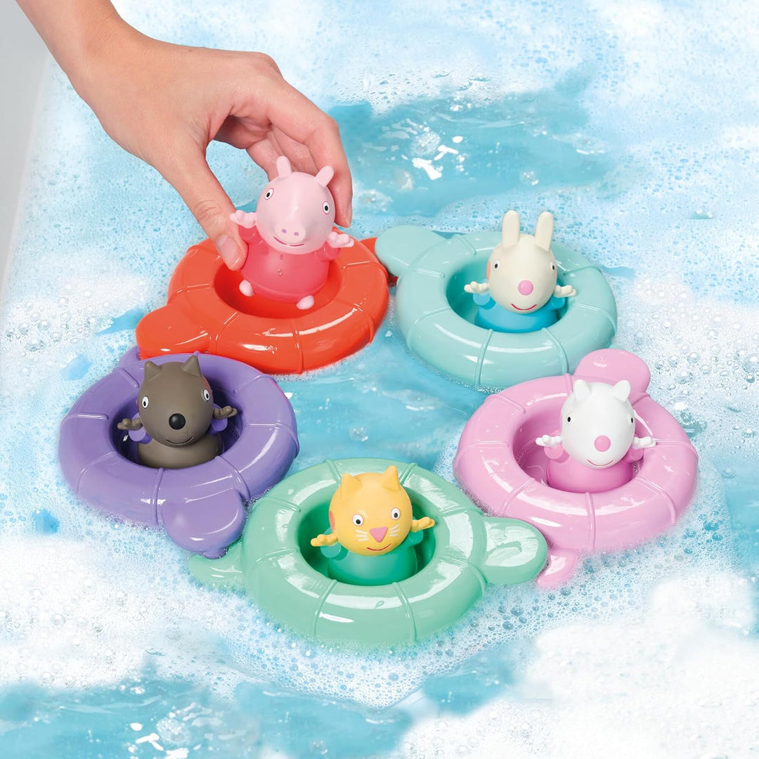 TOMY Toomies Peppa's Pool Party – 5 schwimmende Verbindungsringbecher mit 5 Peppa P