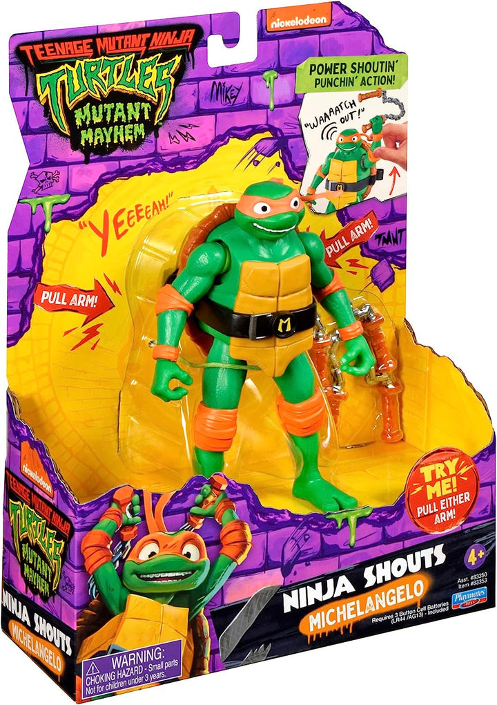 Teenage Mutant Ninja Turtles 83353CO Michaelangelo Mutant Mayhem 5.5-Inch Michelangelo Deluxe Ninja Shouts Figure