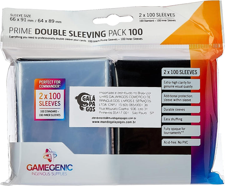Gamegenic Prime Double Sleeving Pack 100 - Clear & Black (2 x 100ct.)