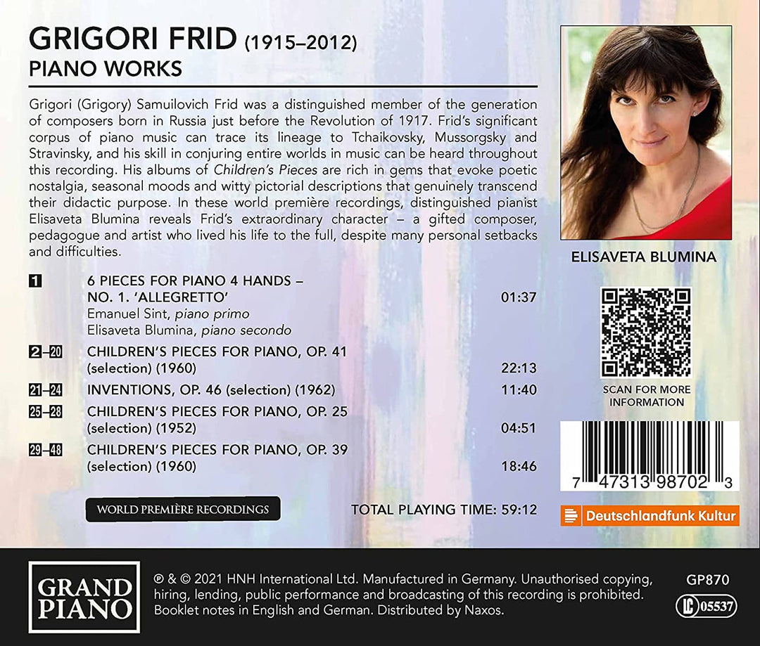 Frid: Piano Works [Elisaveta Blumina] [Grand Piano: GP870] [Audio CD]