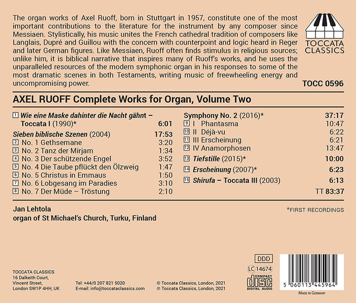 Jan Lehtola - Ruoff: Works For Organ Vol.2 [Jan Lehtola] [Toccata Classics: TOCC 0596] [Audio CD]