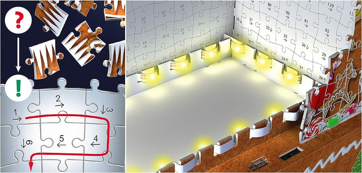 Ravensburger Weihnachts-Lebkuchenhaus, 216-teiliges 3D-Puzzle für Erwachsene und Kinder ab 8 Jahren – Nachtausgabe mit LED-Beleuchtung