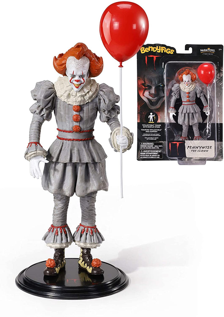 The Noble Collection IT Bendyfigs Pennywise - 7.5in (19cm) Noble Toys Bendable Figure Posable Collectible Doll Figures With Stand