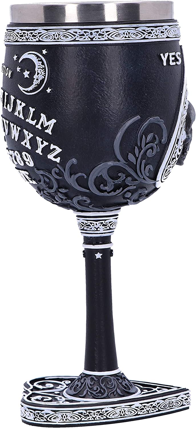 Nemesis Now B5141R0 Black and White Spirit Board Goblet Glass, Resin w/stainless steel insert, 18cm