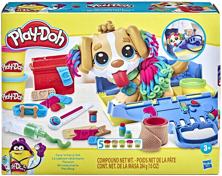 Play-Doh Care 'n Carry Vet Spielset mit Spielzeughund, Tragetasche, 10 Werkzeugen, 5 Farben F36