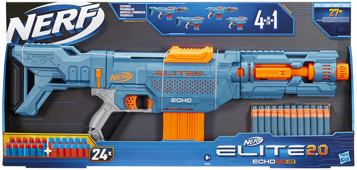 Nerf Elite 2.0 Echo CS-10 Blaster 24 Official Nerf Darts, 10-Dart Clip, Removable Stock and Barrel Extension, 4 Tactical Rails