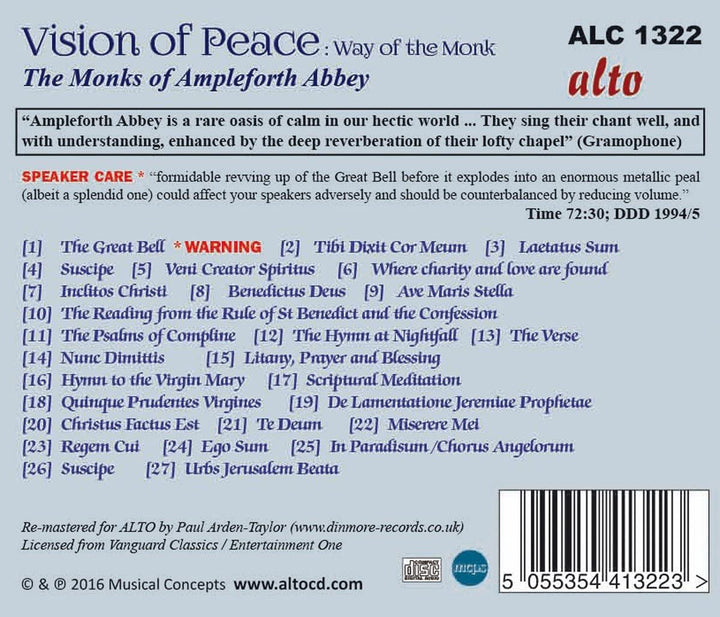 Monks of Ampleforth Abbey - Vision of Peace The Way Of The Monk. (Gregorian Chant) [Audio CD]