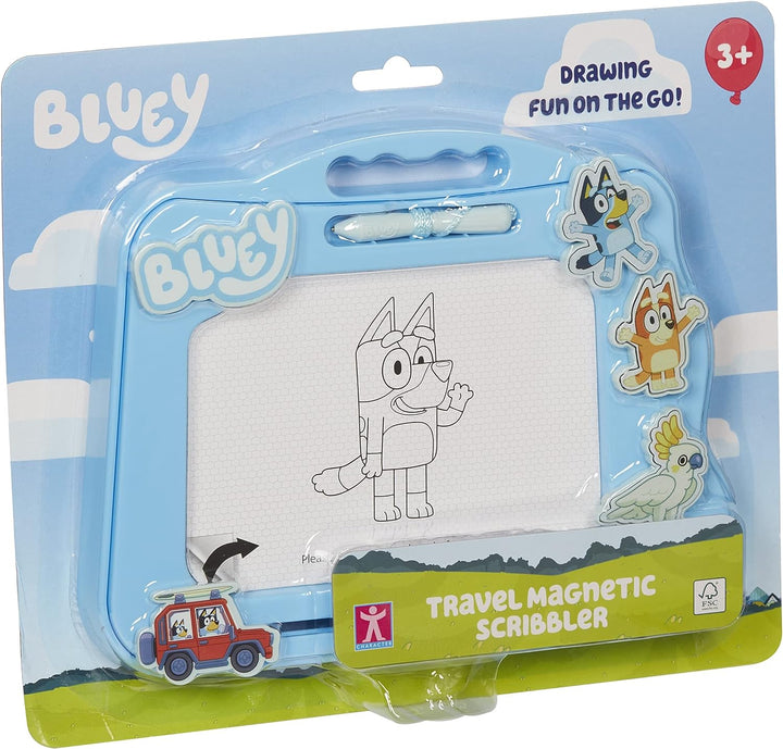 Bluey Travel Magnetic Scribbler pad with pen and 3 stamps, draw and erase with no mess