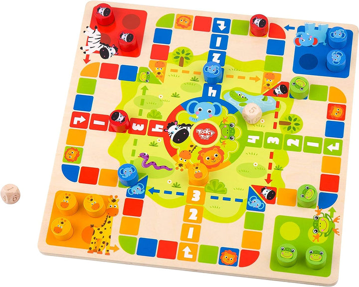 Tooky Toy 921 TY848 EA Wooden 2 in 1 Ludo/Snakes and Ladders