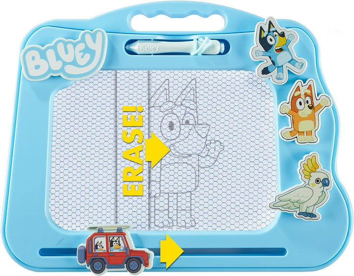 Bluey Travel Magnetic Scribbler pad with pen and 3 stamps, draw and erase with no mess