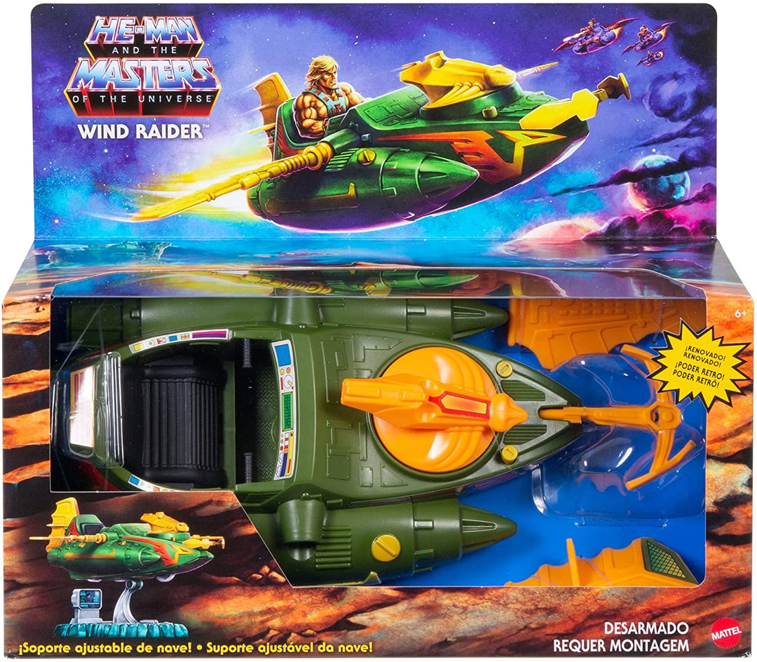 Masters of the Universe Origins Wind Raider-Fahrzeug mit Abschlepphaken, einziehbarem Kabel und Ausstellungsständer zum Spielen und Präsentieren von MOTU-Geschichten, Geschenk für Kinder ab 6 Jahren