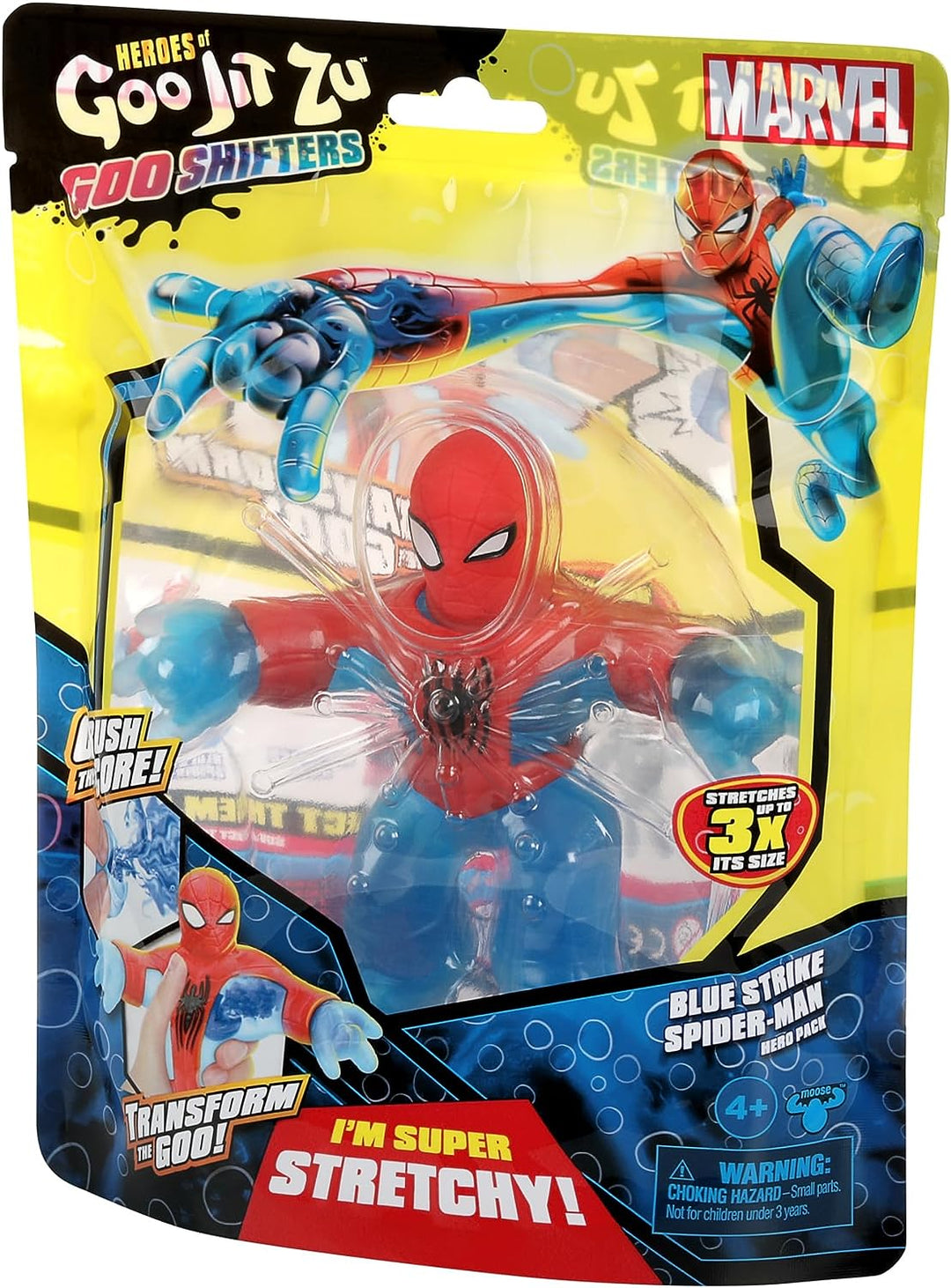 Helden von Goo Jit Zu Goo Shifters Marvel Stretchy Blue Strike Spider-Man. Super