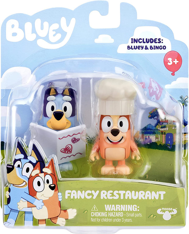 Bluey Fancy Restaurant-Figuren im 2er-Pack, bewegliche 2,5-Zoll-Figuren mit Zubehör