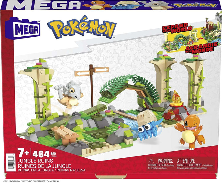 MEGA Pokemon Jungle Ruins building set, Cubone, Charmander and Omanyte figures