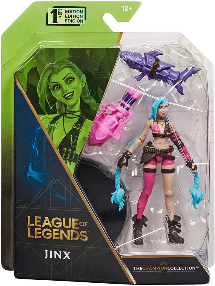 League of Legends, figurine de collection officielle Jinx de 4 pouces avec des détails haut de gamme et 2 accessoires