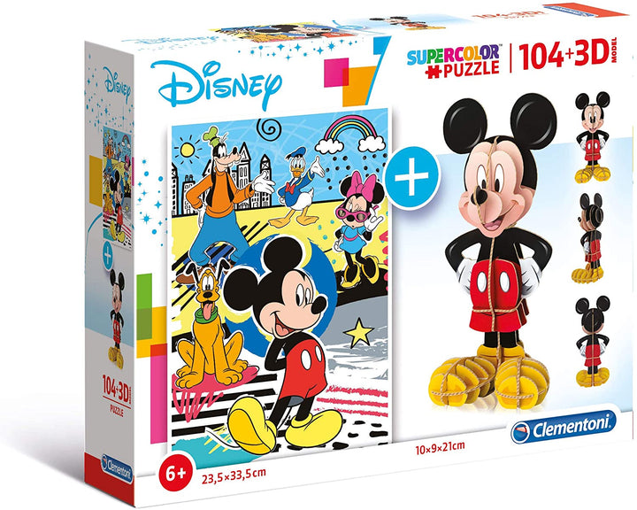 Clementoni – 20157 – Puzzle für Kinder – 3D-Modell – Mickey Mouse – 104 Teile