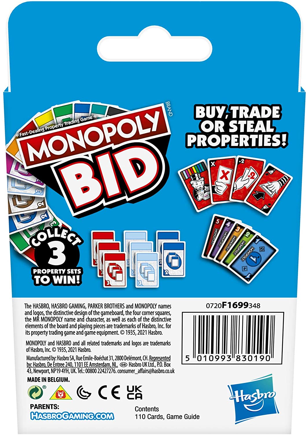 Monopoly Bid Game, Quick-Playing Card Game For 4 Players Game For Families and Kids Ages 7 and Up