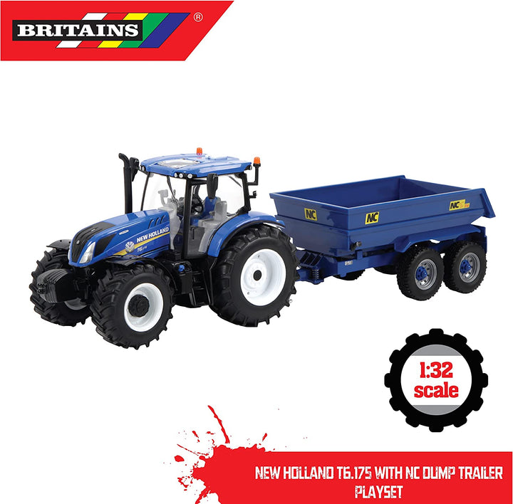 Britains 736 43268 EA New Holland T6 Tractor with Trailer Play Set, red