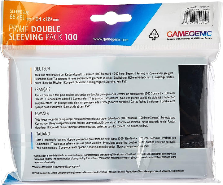 Gamegenic Prime Double Sleeving Pack 100 - Clear & Black (2 x 100ct.)