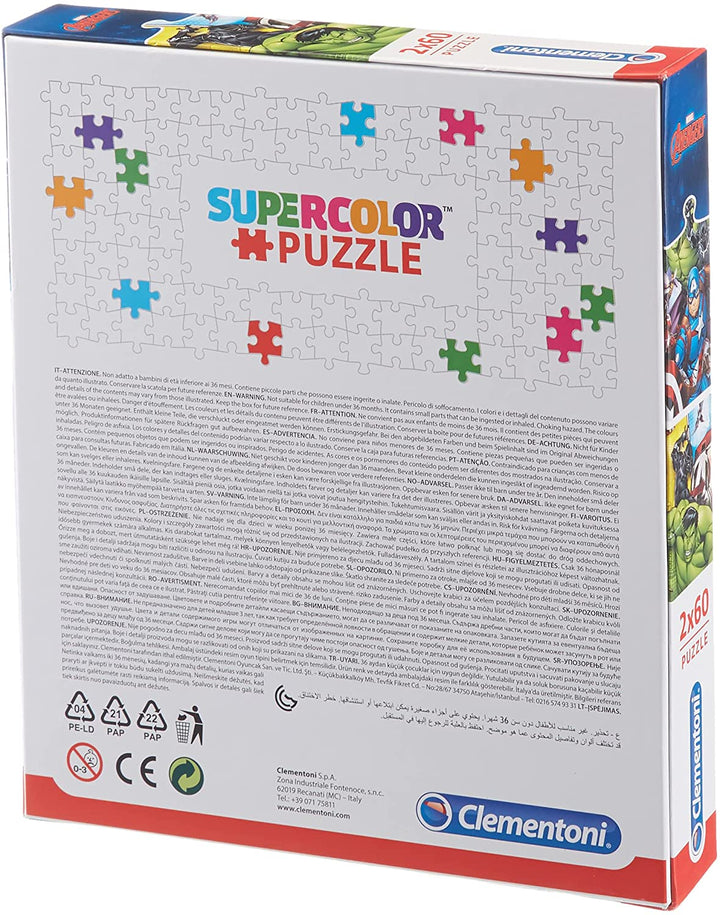 Clementoni - 21605 - Supercolor Puzzle for children - The Avengers - 2 x 60 Pieces Puzzle